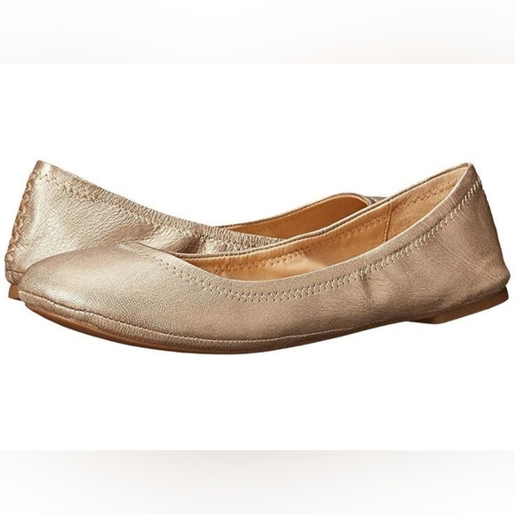 Lucky Brand EMMIE Platinium Gold Genuine Leather Closed Toe Ballet Flats Size 9W - Picture 1 of 13